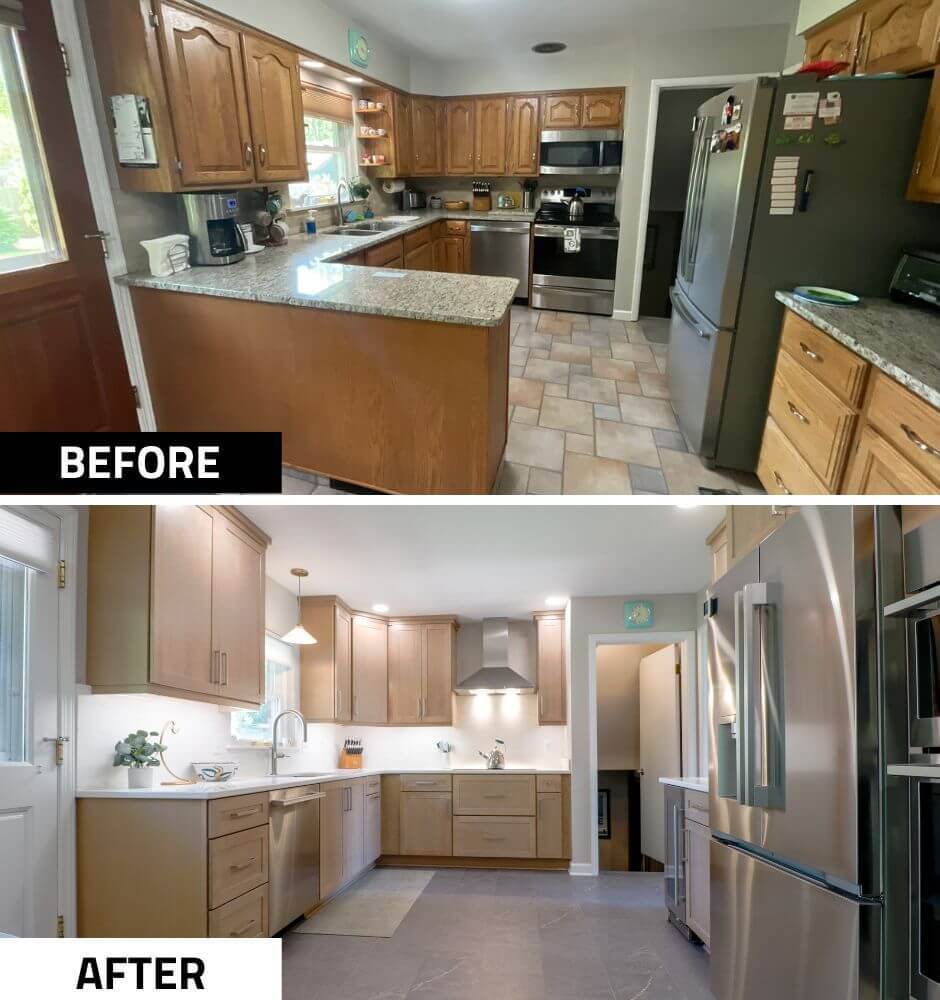 before and after of okemos kitchen remodel in Indian Hills
