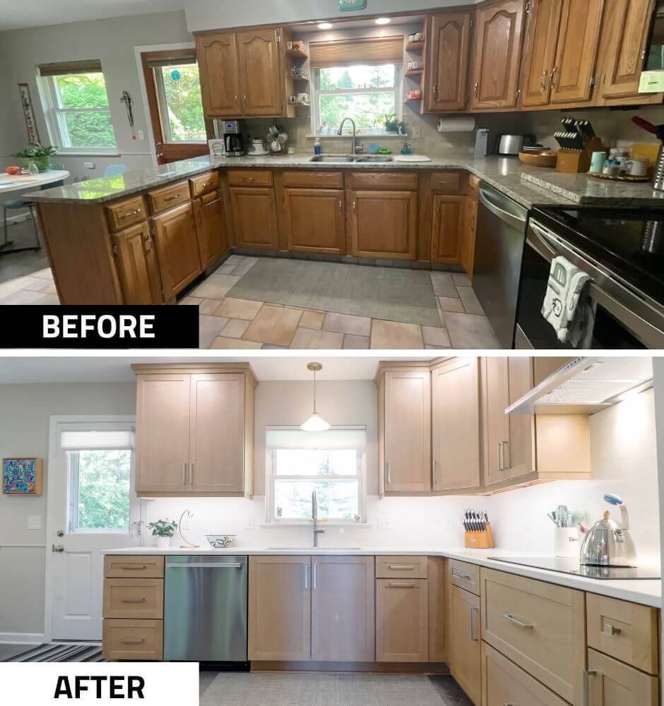 before and after of sink space in Indian Hills okemos kitchen remodel