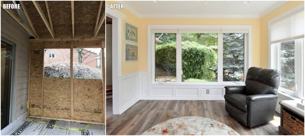 before and after sunroom addition interior by Odd Fellows Contracting in Okemos, MI