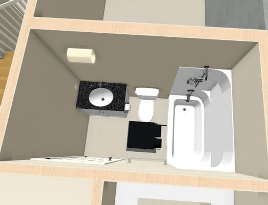 3D rendering of finished basement layout design by Odd Fellows Contracting in Williamston MI