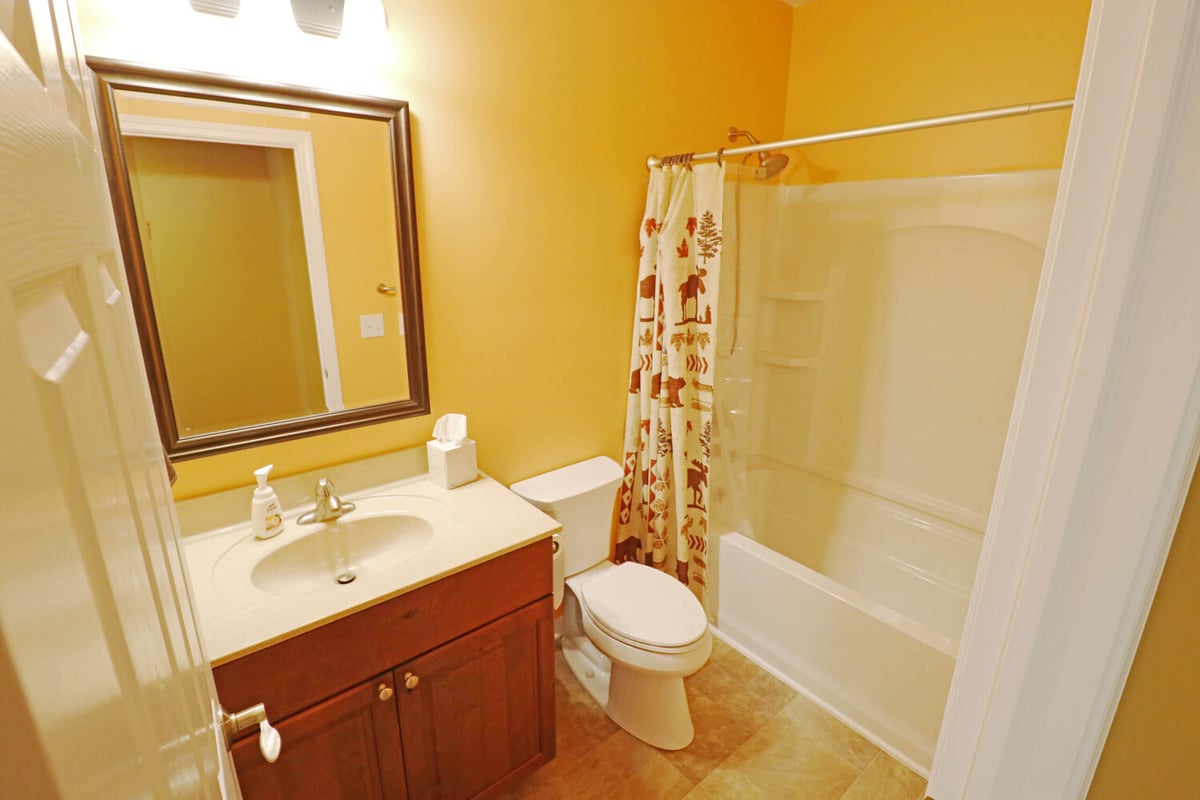 basement bathroom installation with vanity and tub shower by Odd Fellows Contracting in Williamston MI