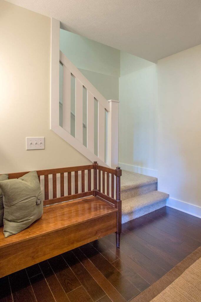 Basement staircase and finished lower level hallway in Lansing MI remodeling project