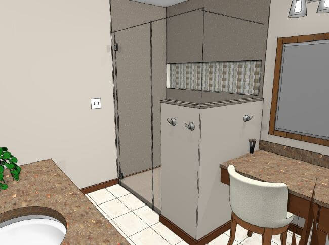 3D design rendering for bathroom remodel by Odd Fellows Contracting in Okemos, MI