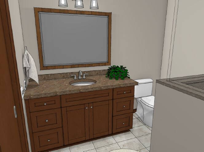 3D rendering of bathroom vanity and layout for remodel by Odd Fellows Contracting in Okemos, MI