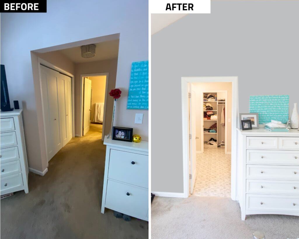 before and after bathroom remodel comparison with updated shower by Odd Fellows Contracting in Okemos, MI