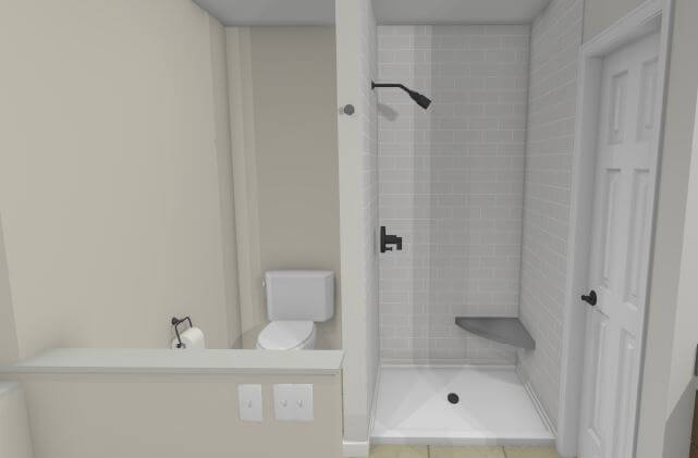 3D bathroom remodel design rendering with walk-in shower by Odd Fellows Contracting in Lansing, MI