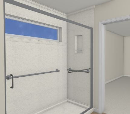 3D bathroom remodel design rendering with walk-in shower by Odd Fellows Contracting in Dewitt, MI
