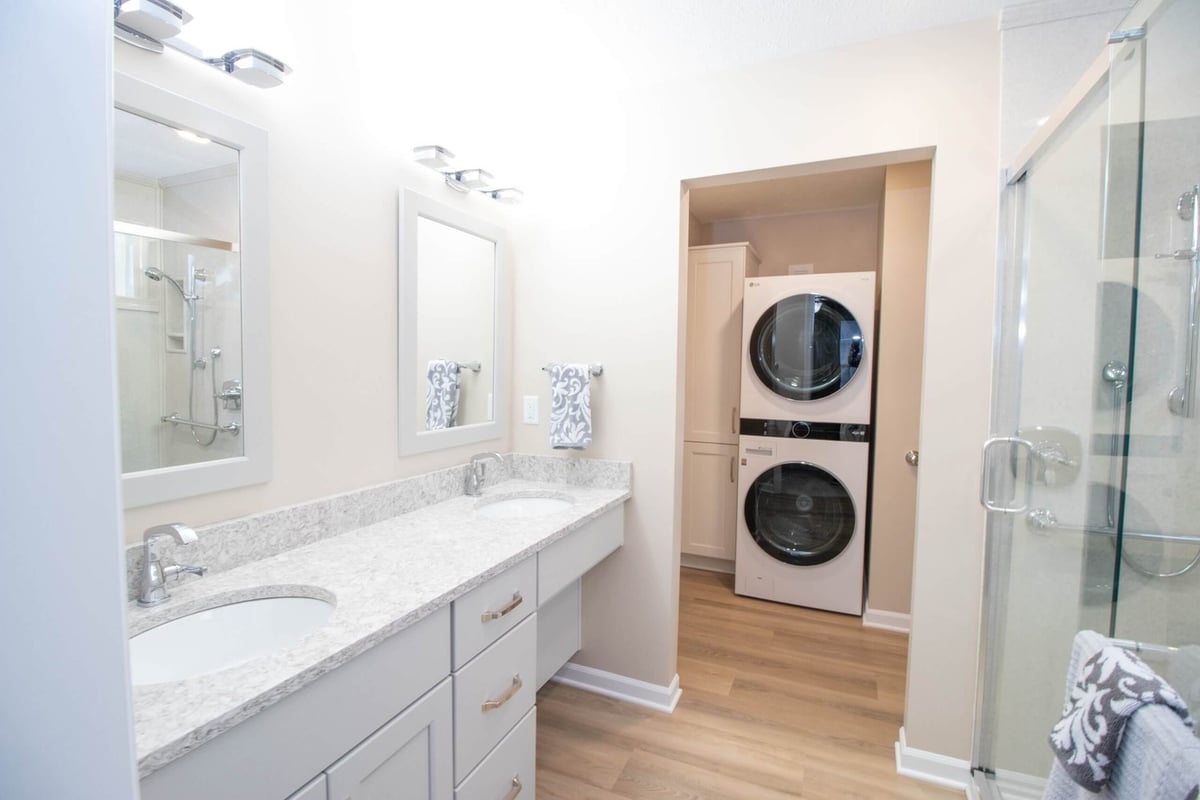 remodeled bathroom vanity and laundry area by Odd Fellows Contracting in Dewitt, MI
