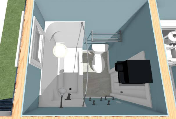 3D bathroom design by Odd Fellows Contracting in East Lansing MI showing tub and shower configuration