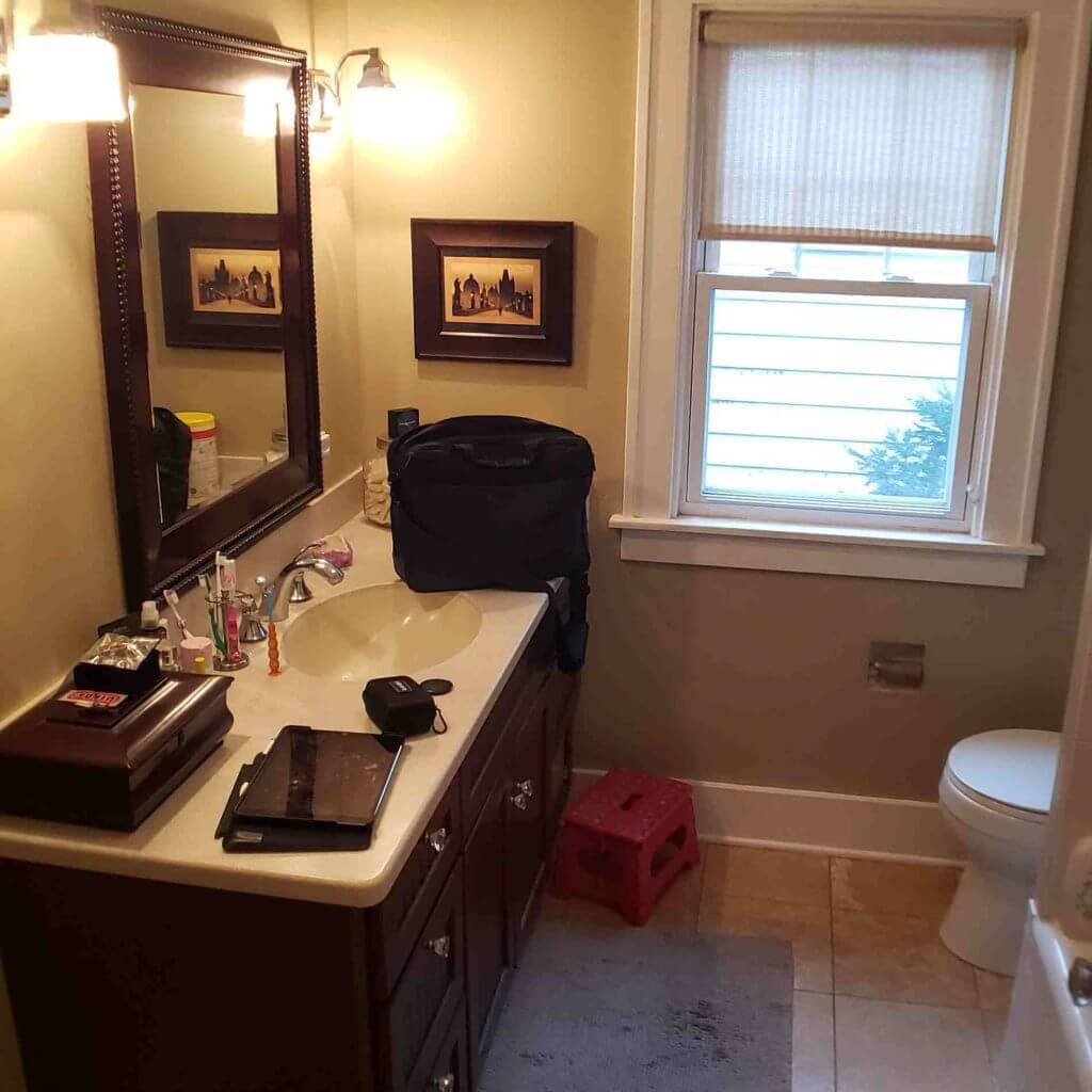 original bathroom layout by Odd Fellows Contracting in East Lansing MI prior to renovation