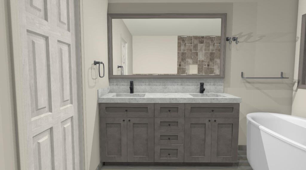 bathroom vanity and shower layout 3D rendering by Odd Fellows Contracting in Okemos MI