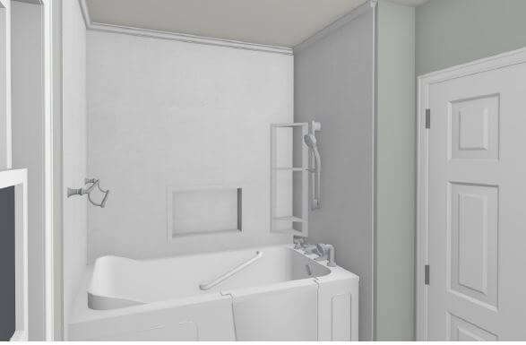 design rendering for bathroom remodel by Odd Fellows Contracting in Williamston, MI with accessible walk-in tub installation