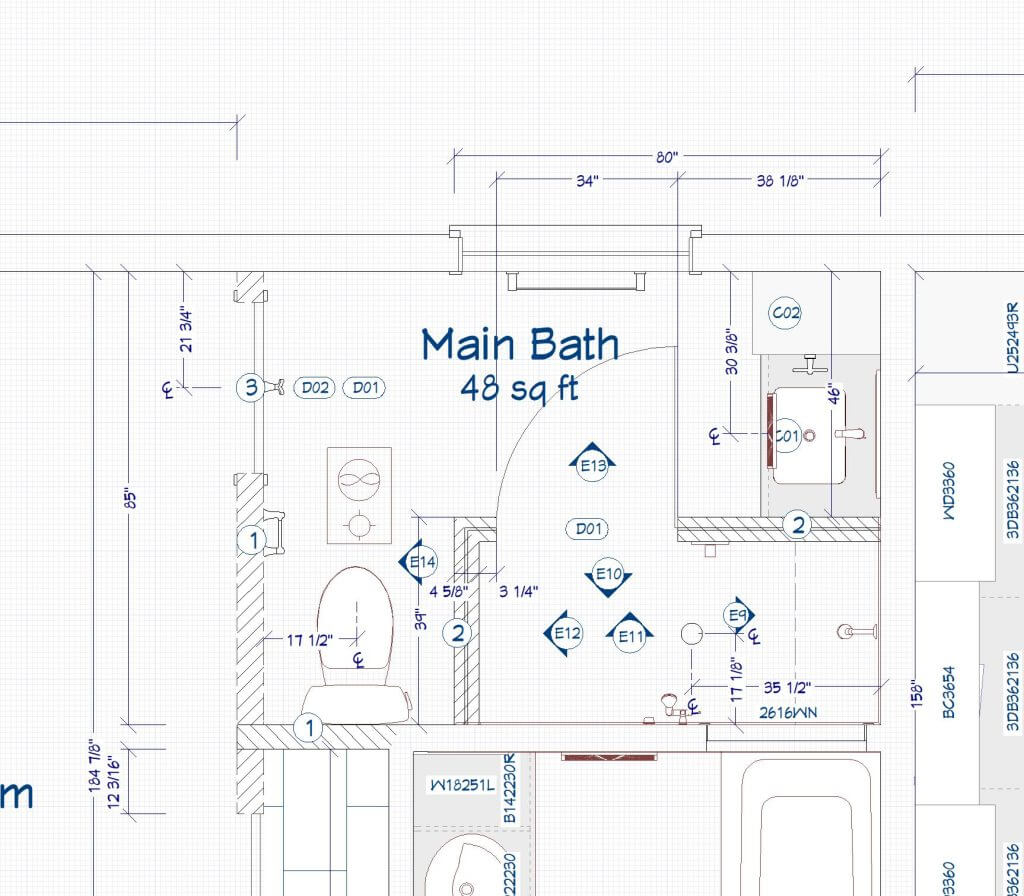 detailed bathroom remodel design plan by Odd Fellows Contracting in Briarwood Okemos, MI