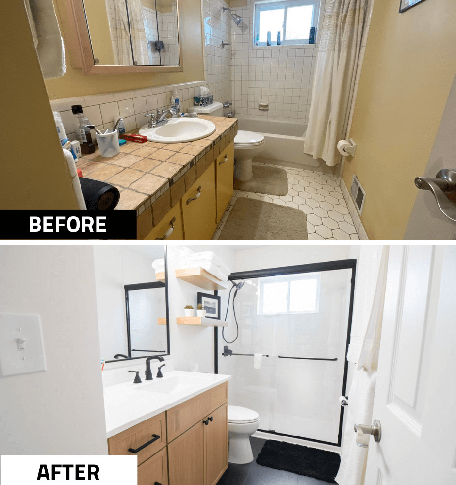 before and after bathroom remodel by Odd Fellows Contracting in Holt, MI