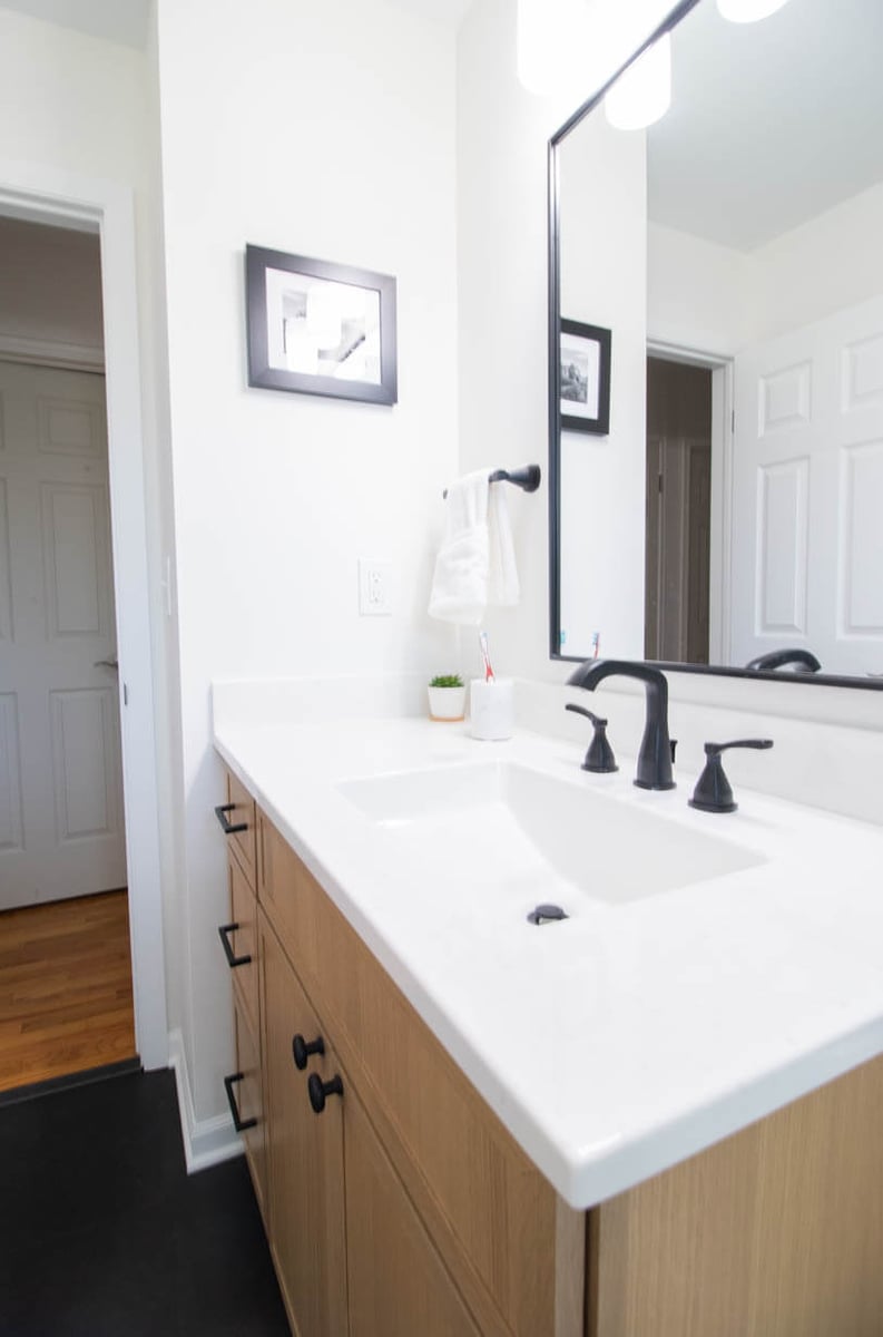 modern bathroom sink and cabinetry from Holt, MI remodel by Odd Fellows Contracting