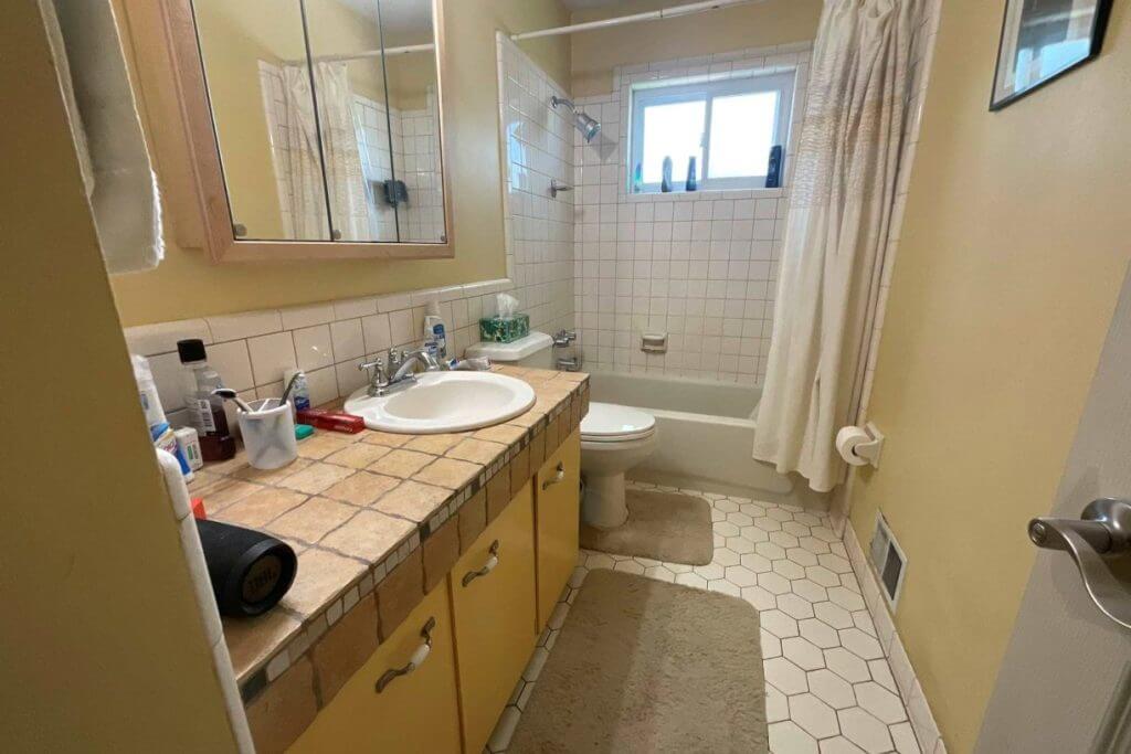 outdated bathroom prior to remodel by Odd Fellows Contracting in Holt, MI