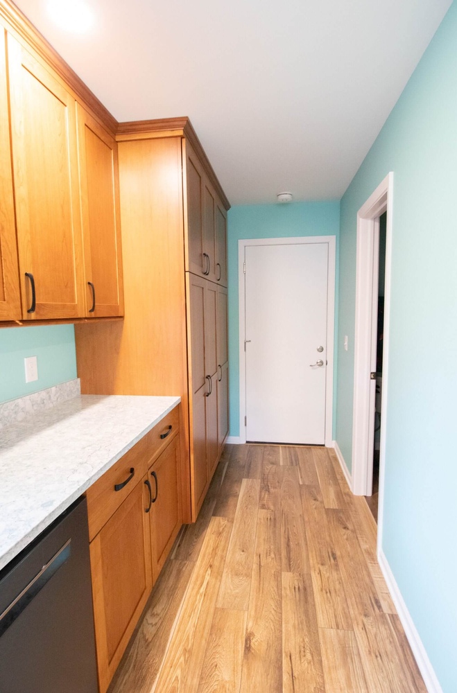 custom kitchen storage cabinets in Lansing, MI custom home by Odd Fellows Contracting with upper and lower drawers