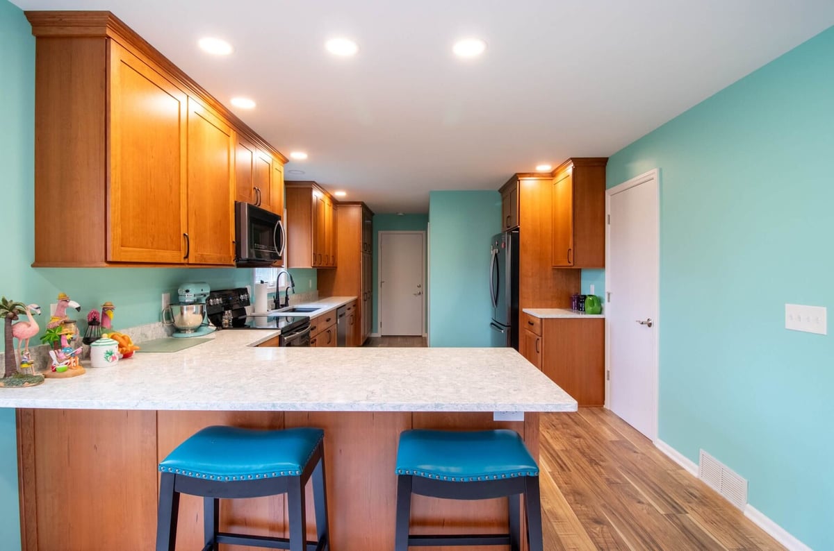 spacious kitchen island detail in custom home by Odd Fellows Contracting in Lansing, MI