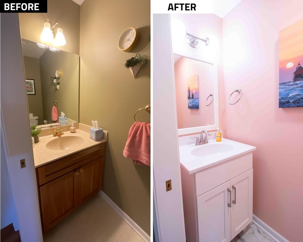 Bathroom remodel before and after vanity upgrade by Odd Fellows Contracting in Mason, MI
