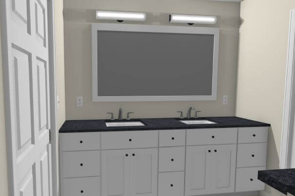 bathroom renovation rendering showing vanity cabinet layout and lighting design by Odd Fellows Contracting in DeWitt MI