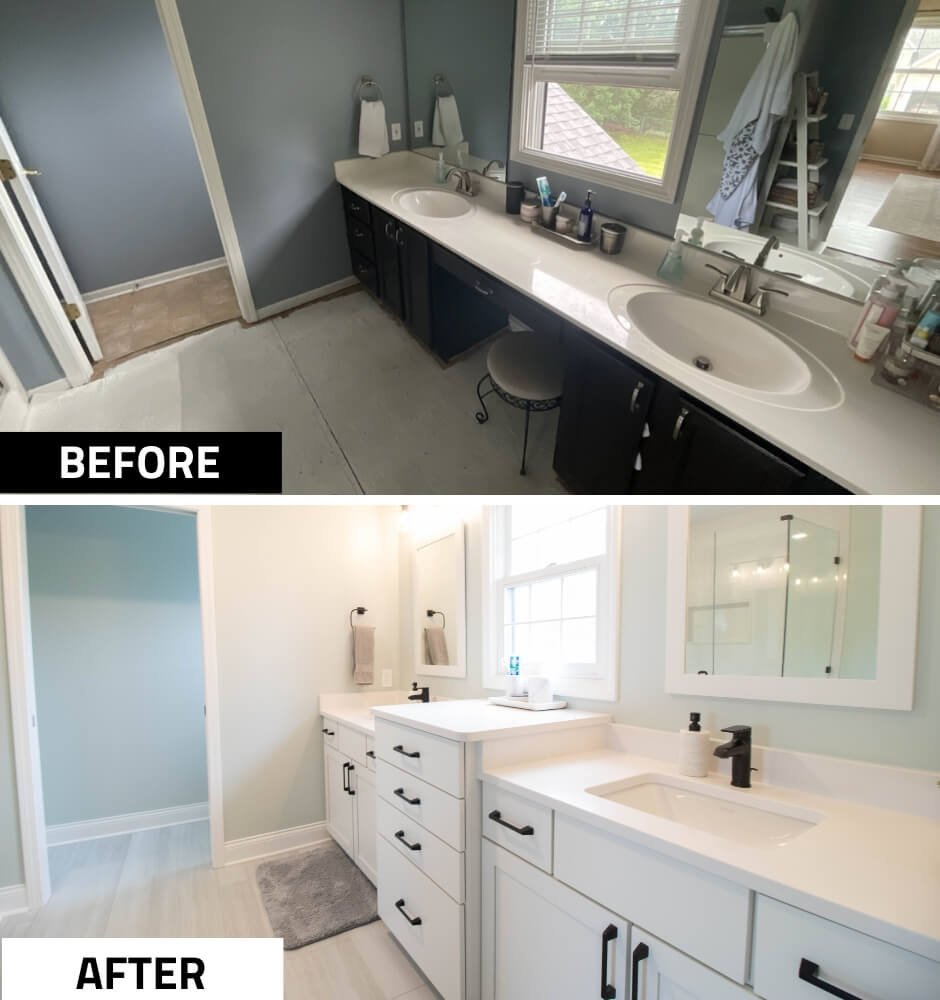before and after bathroom remodel comparison by Odd Fellows Contracting in Holt MI