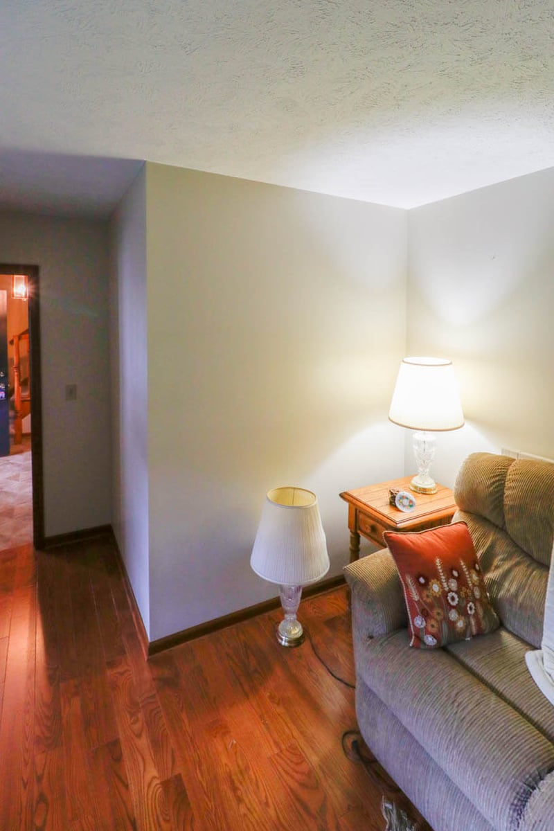 Hallway and flooring update completed during bathroom remodel by Odd Fellows Contracting in Holt, MI.