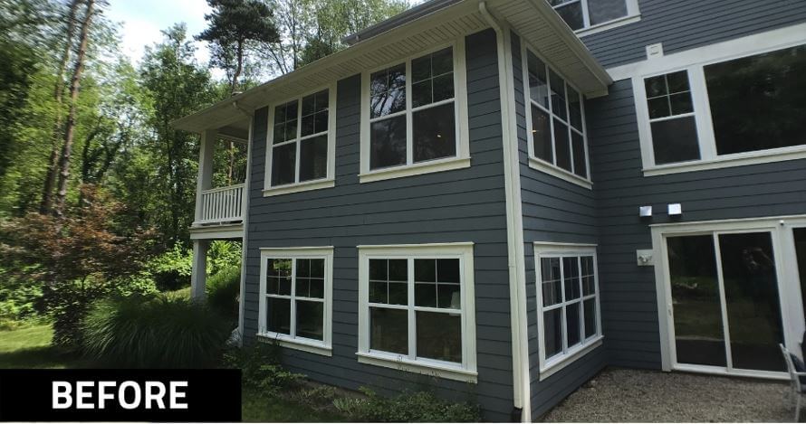 backyard before deck addition project by Odd Fellows Contracting in Lansing, MI