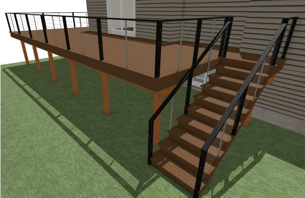 3D deck design rendering for composite deck project by Odd Fellows Contracting in Haslett, MI