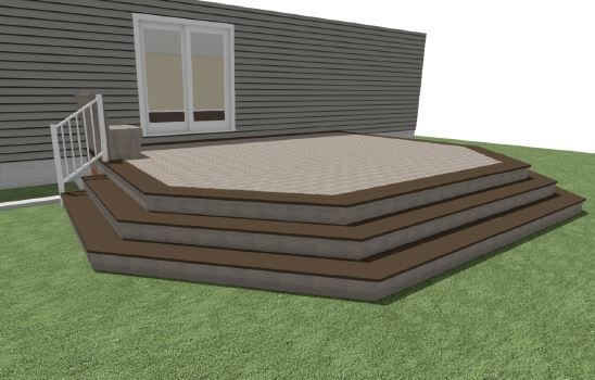 3D design concept for stepped composite deck by Odd Fellows Contracting in Okemos, MI