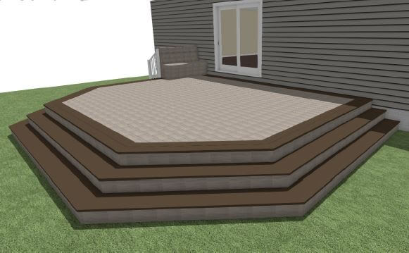 3D rendering of custom multi level deck design by Odd Fellows Contracting in Okemos, MI