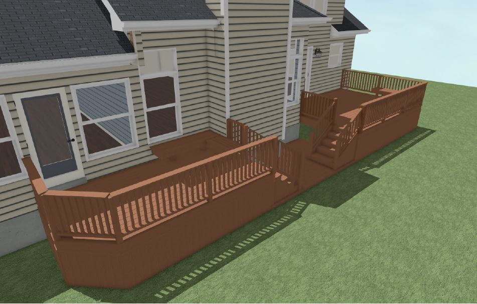 3D rendering of planned composite deck remodel design by Odd Fellows Contracting in Haslett, MI