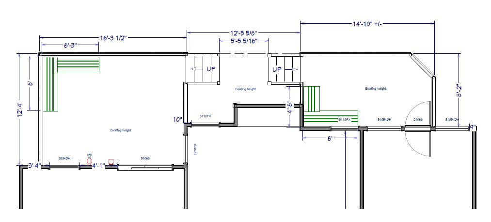 Deck remodel blueprint showing dimensions and layout by Odd Fellows Contracting in Haslett, MI