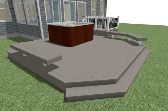 3D rendering of composite deck extension design in Haslett MI by Odd Fellows Contracting