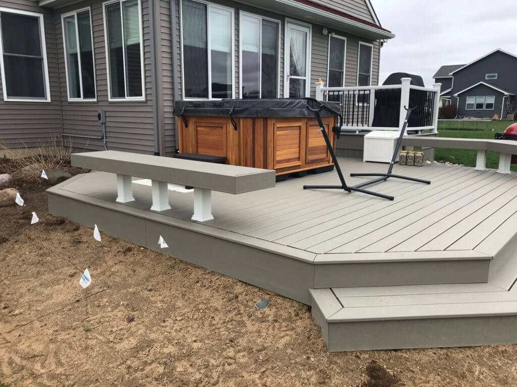 Backyard deck seating area built during Haslett Michigan deck remodel by Odd Fellows Contracting