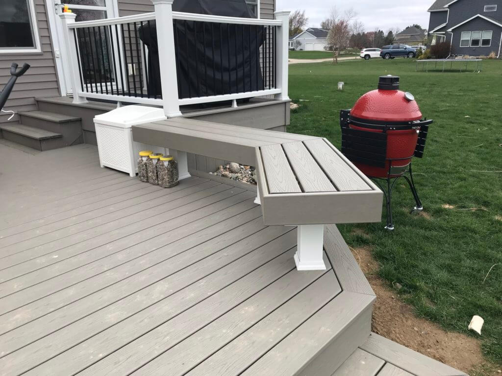 Built-in deck bench seating installed on composite deck in Haslett MI