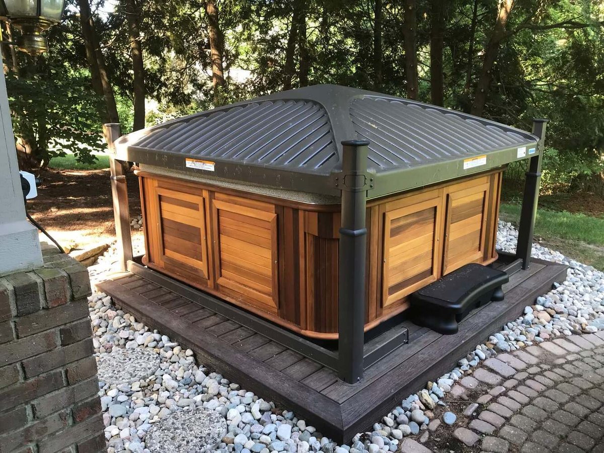 Backyard hot tub deck construction by Odd Fellows Contracting Okemos Michigan