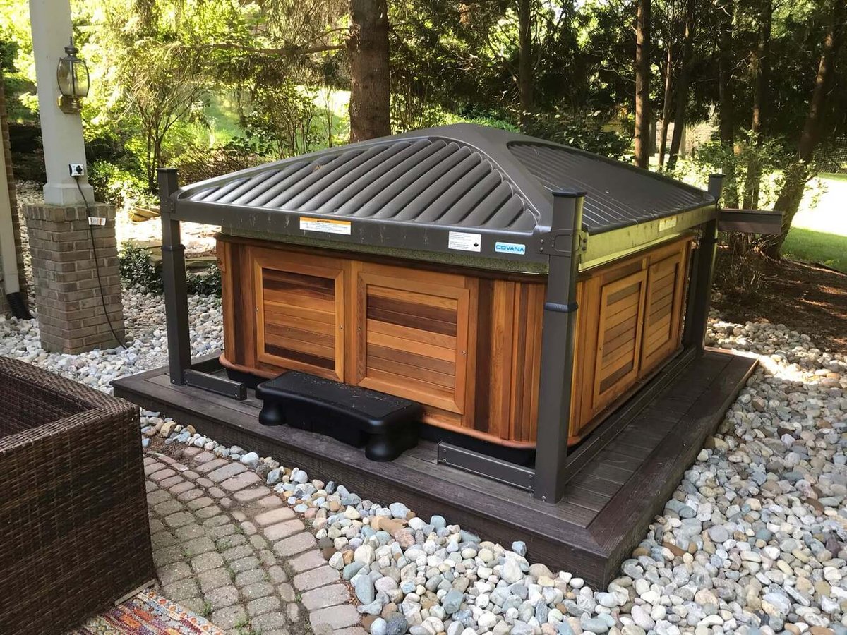 Backyard hot tub deck with composite platform in Okemos Michigan