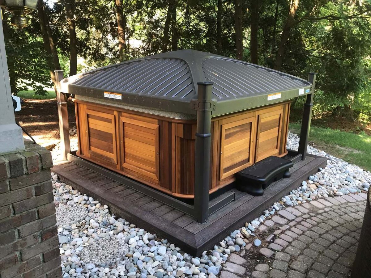 Backyard hot tub platform built for spa installation in Okemos Michigan
