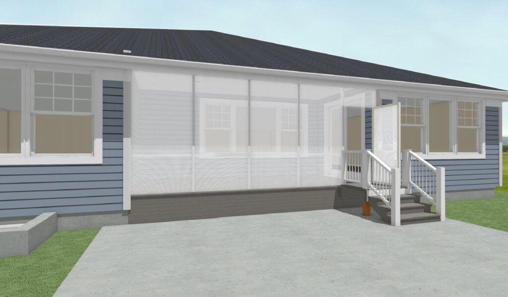 exterior rendering of screened porch outdoor living space design by Odd Fellows Contracting in Okemos MI