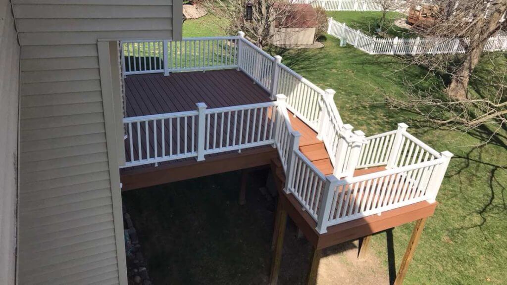 aerial view of elevated composite deck renovation by Odd Fellows Contracting in Holt MI