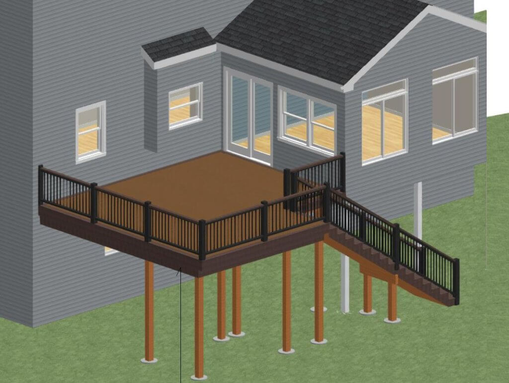 3D design rendering of Trex deck expansion planned by Odd Fellows Contracting in Okemos Michigan