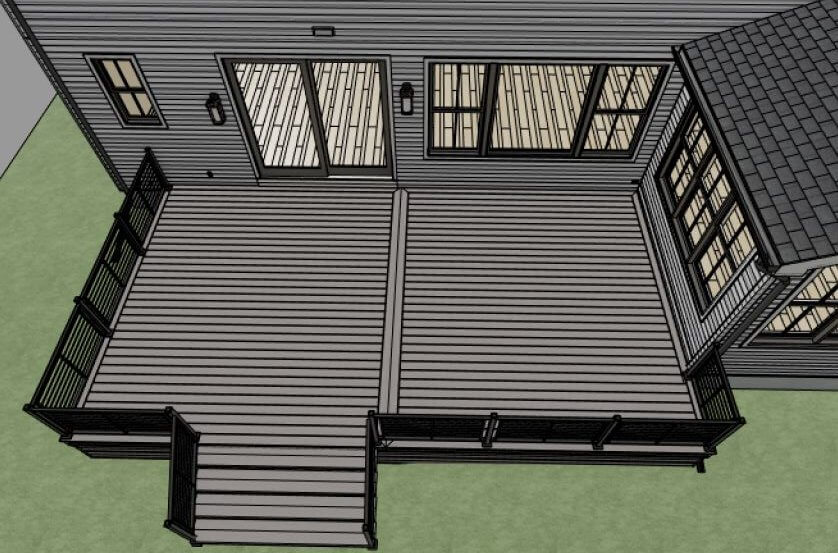 top view 3D rendering of deck remodel layout by Odd Fellows Contracting in Haslett MI