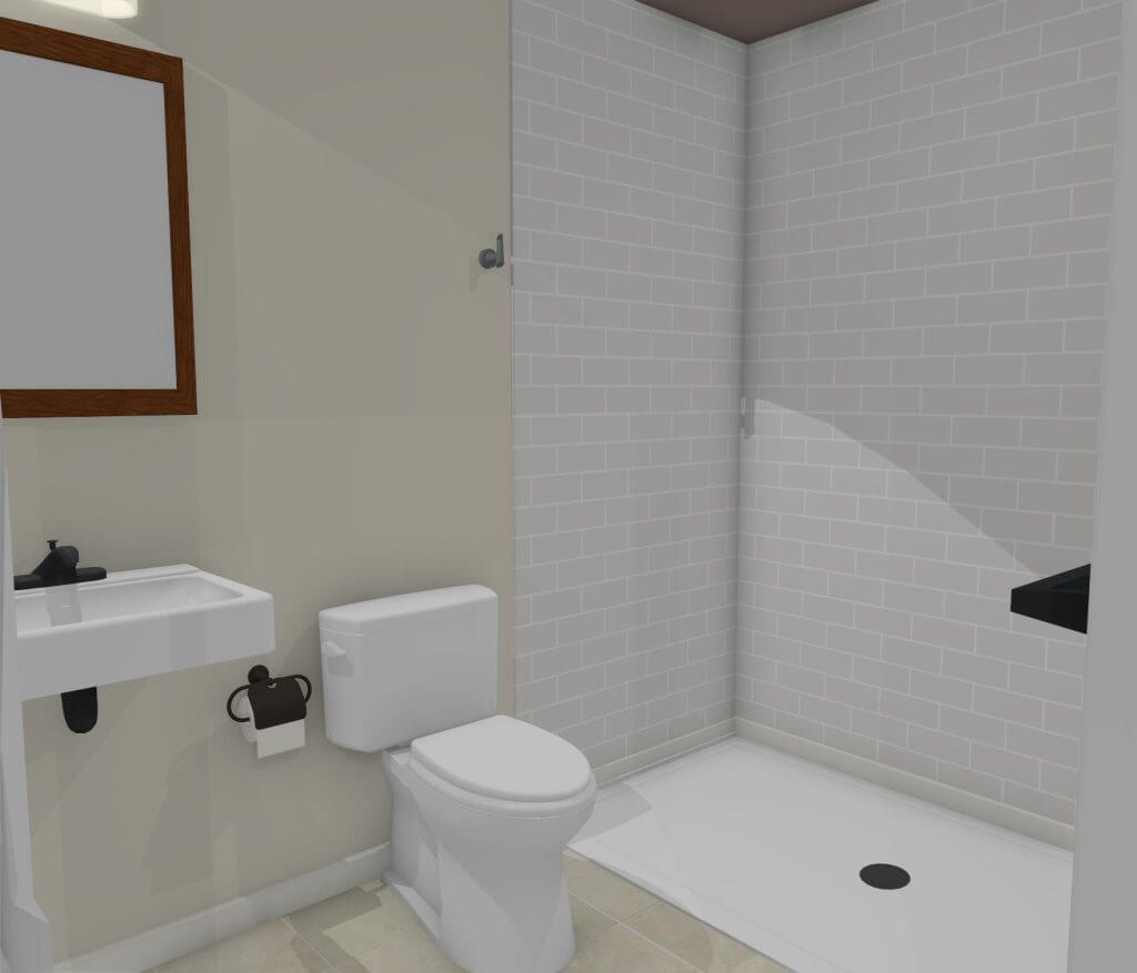 3D bathroom concept for garage conversion project by Odd Fellows Contracting in Okemos, MI