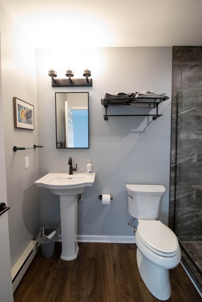 new bathroom installed during garage conversion by Odd Fellows Contracting in Okemos, MI