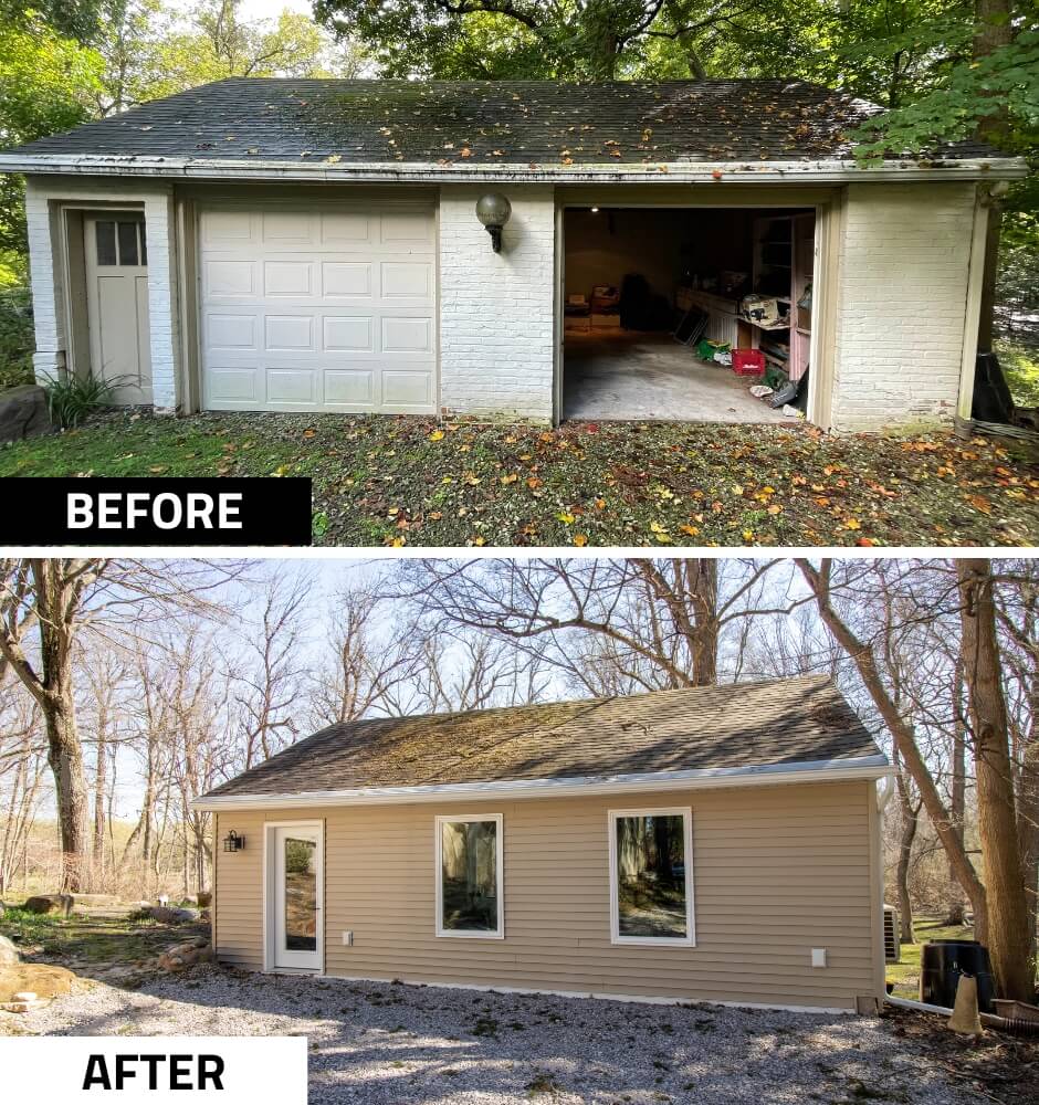original garage interior before conversion by Odd Fellows Contracting in Okemos, MI