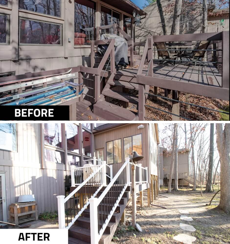 before and after deck and four seasons room remodel by Odd Fellows Contracting in Haslett MI