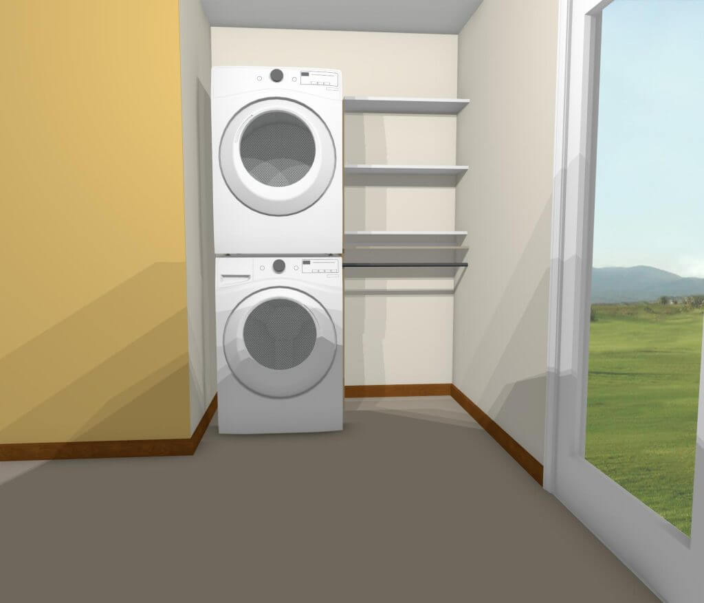 3D design rendering of garage laundry storage area by Odd Fellows Contracting in Williamston, MI