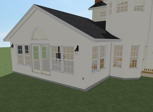 3D exterior rendering of custom home addition design by Odd Fellows Contracting in Williamston MI