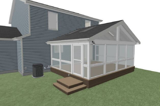 3D rendering of planned sunroom addition by Odd Fellows Contracting on Cataline Drive, MI