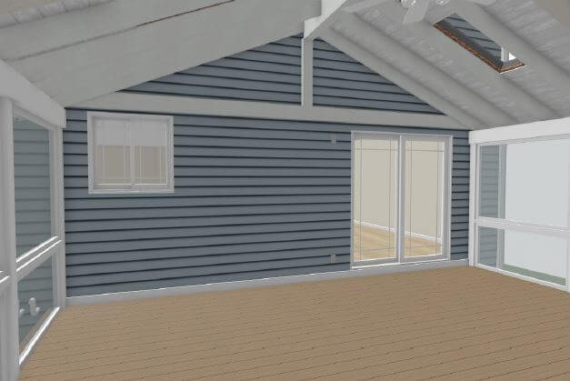 3D rendering of sunroom addition by Odd Fellows Contracting on Cataline Drive, MI